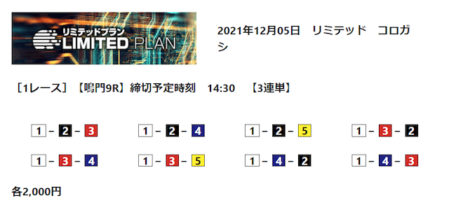 オンラインボートリミテッドプラン12月05日